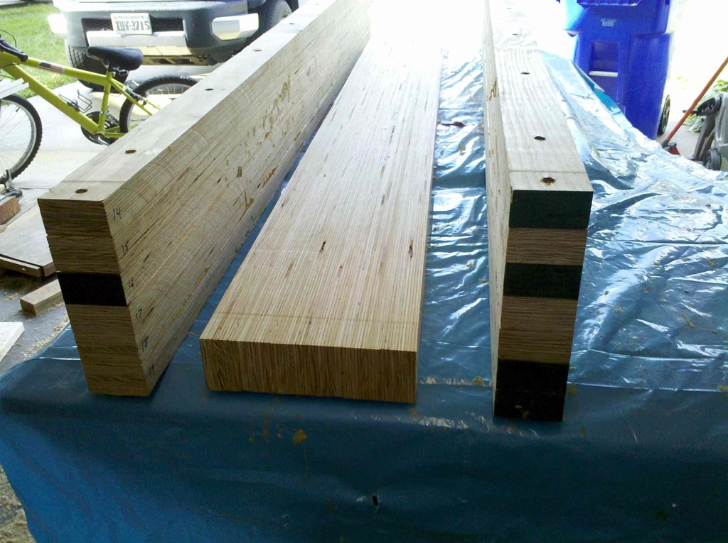 3 inch thick work surface in three segments prior to final glue up