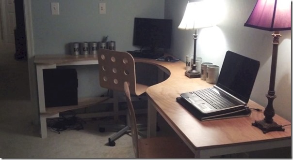 Large corner desk built with one and quarter sheet cabinet grade plywood