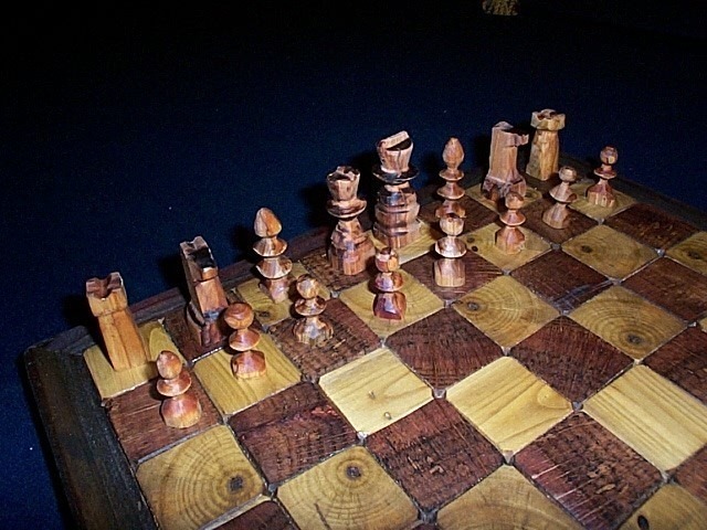 chess board made from end grain firewood