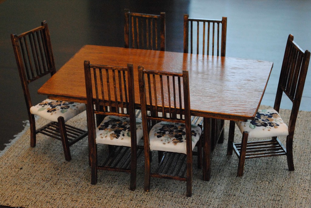 Completed 1/6 scale dining room table and six chairs