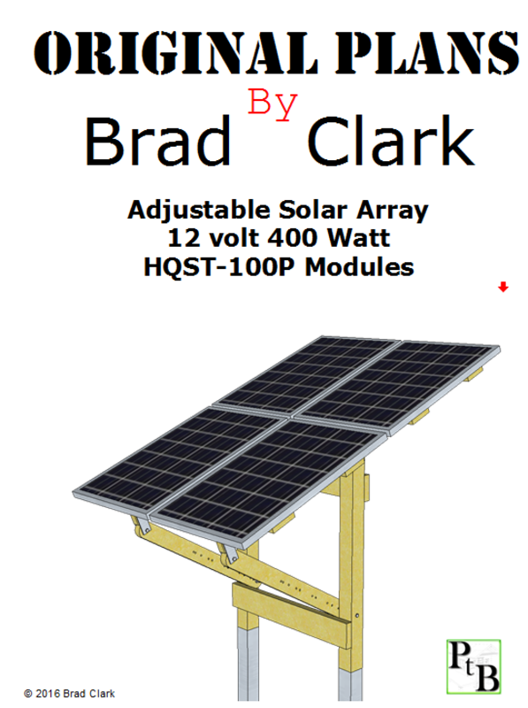 CADD drawing of an adjustable wooden solar panel mount for four 100 watt panels
