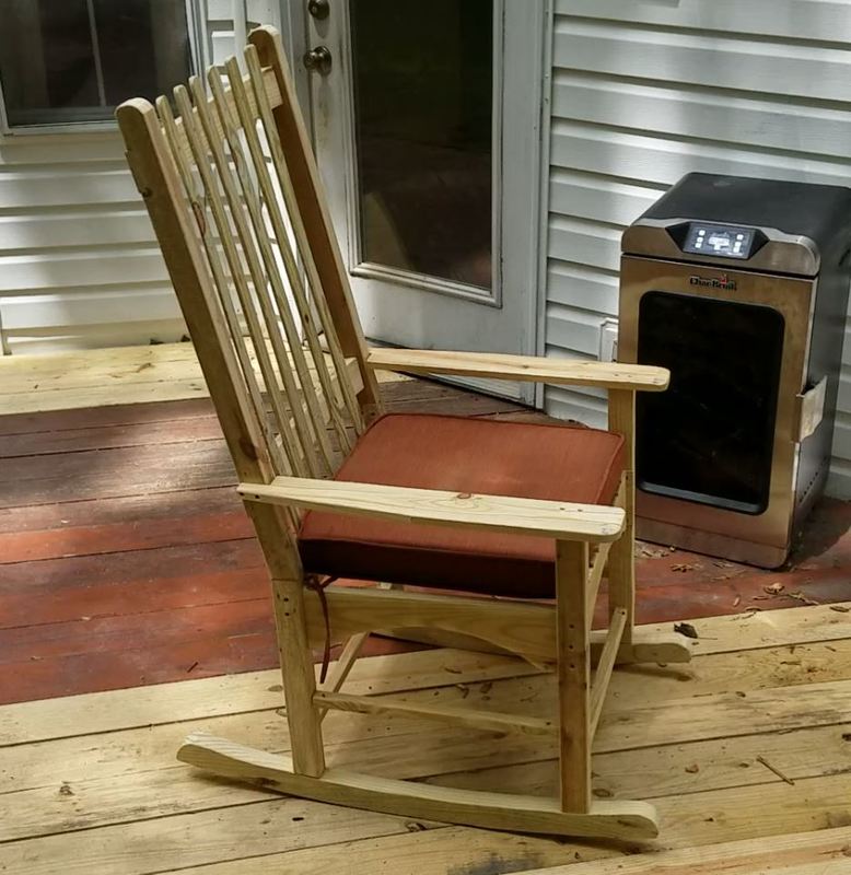 Outdoor rocking chair made from pressure treated lumber