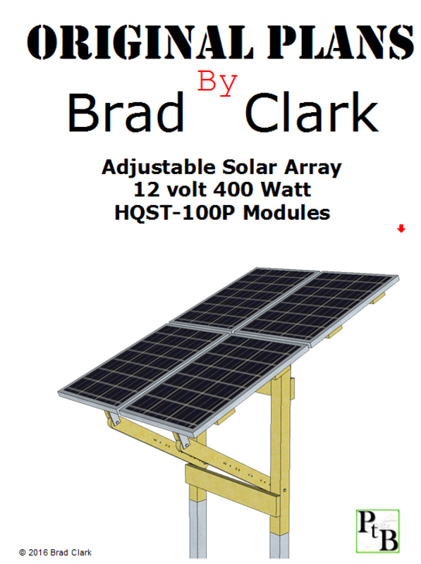 CADD drawing of wooden solar array mount designed to hold 4 100 watt panels