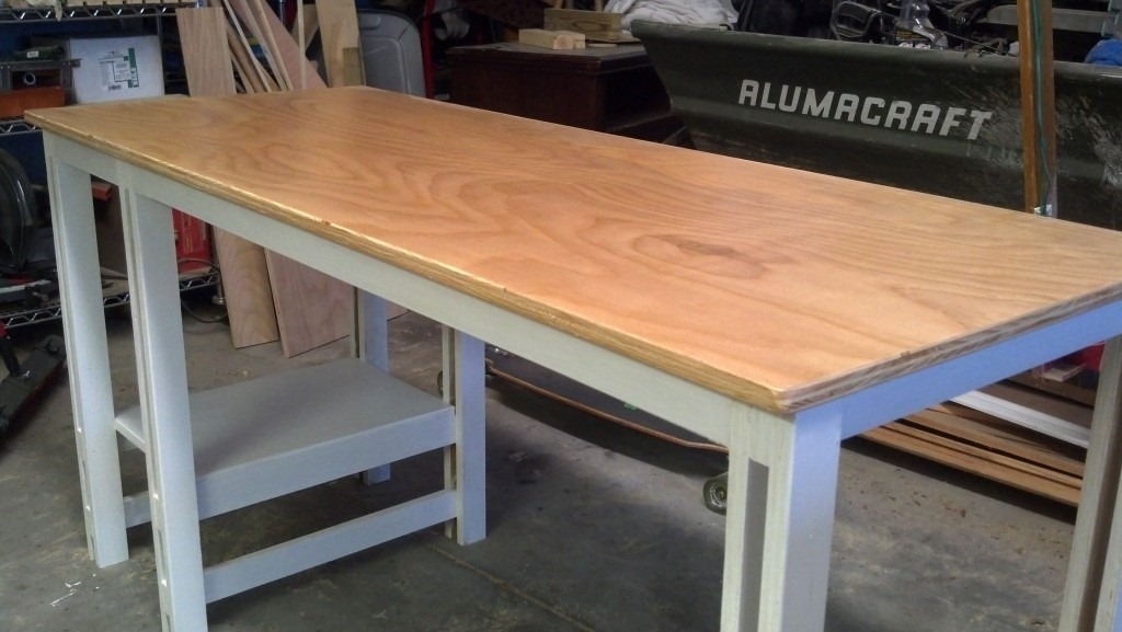 Finished single sheet plywood desk with computer setup