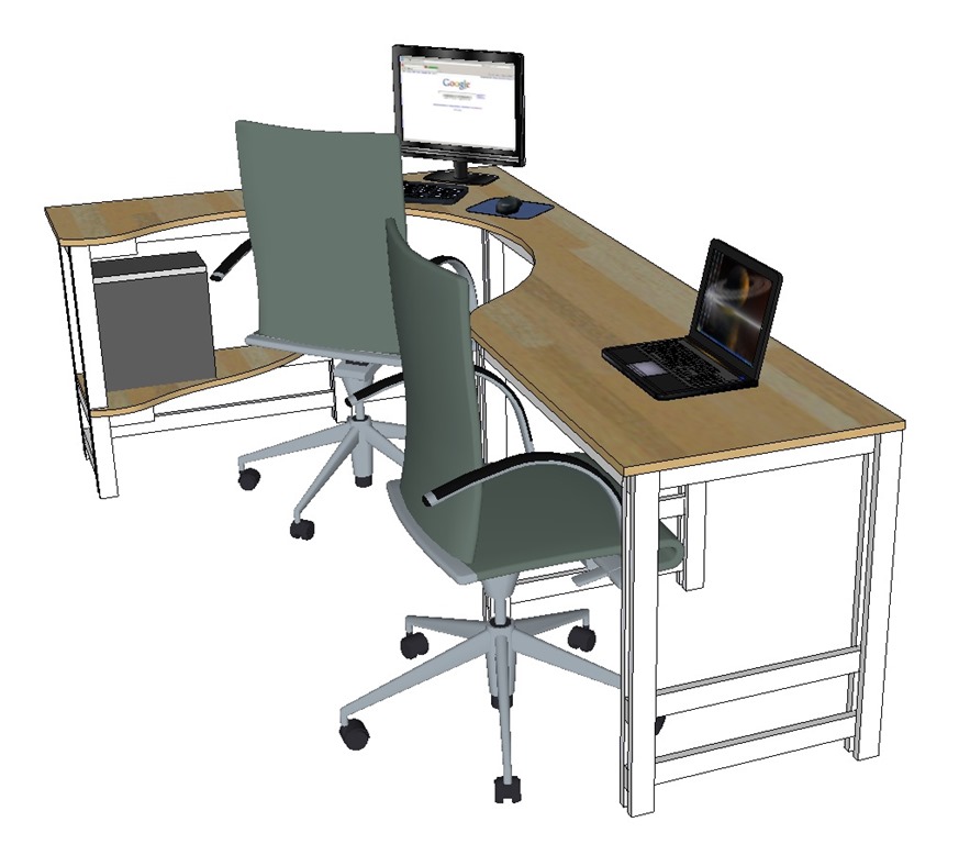 SketchUp drawing of the corner desk