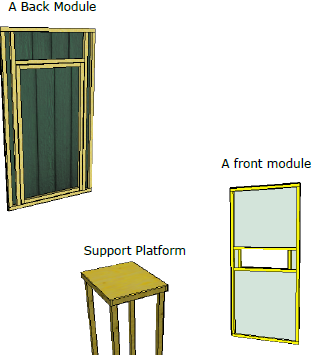 Sketchup drawing of the back module support platform and front module for the deer stand