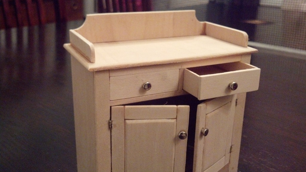 scale model dry sink with functioning doors and drawers