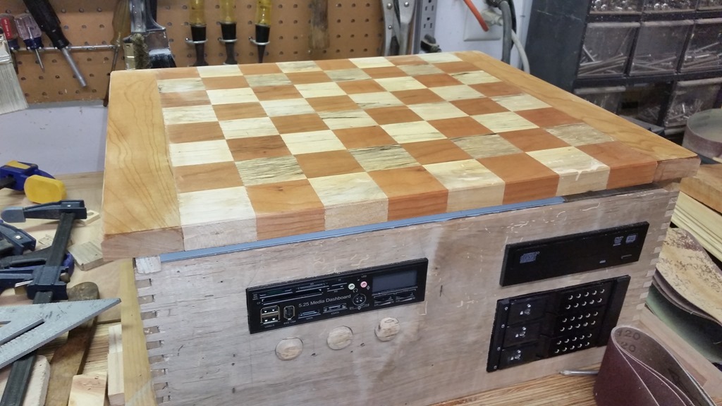 Wooden Computer With Chessboard Top
