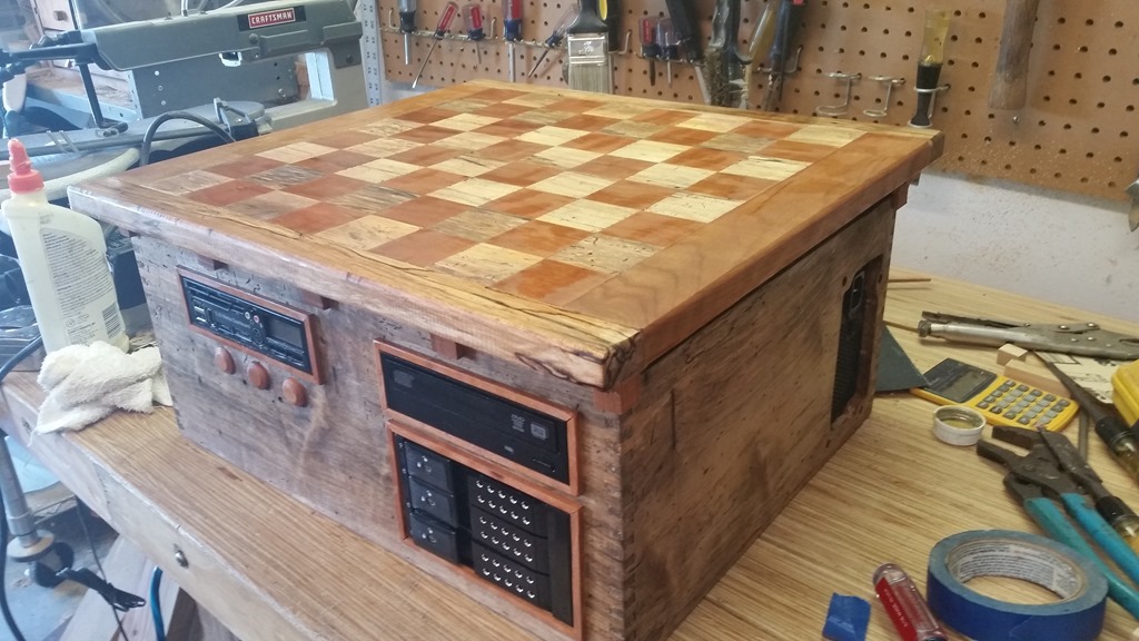 Wooden Computer With Chessboard Top