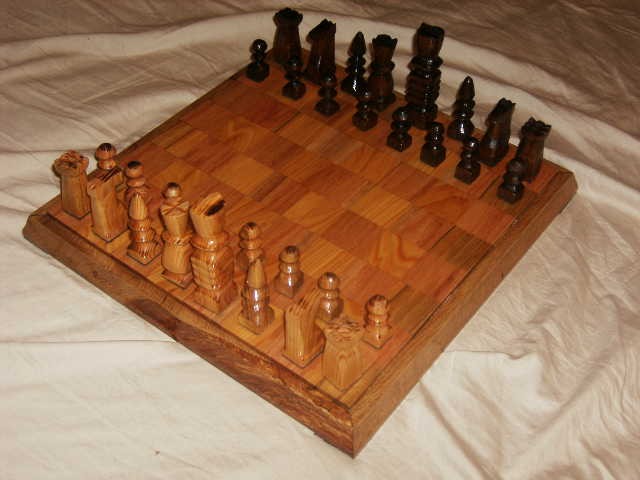 Chess set made with rough cut lumber cut by my Grandfather, Dad and myself