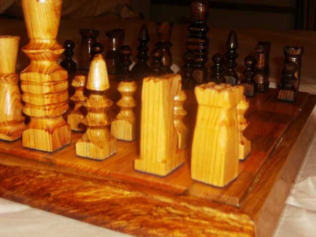 Close up of chess pieces hand carved